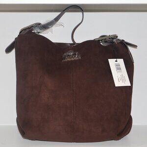 Steve Madden Mainline Chocolate Brown Faux Suede Hobo Shoulder Bag & Pouch New